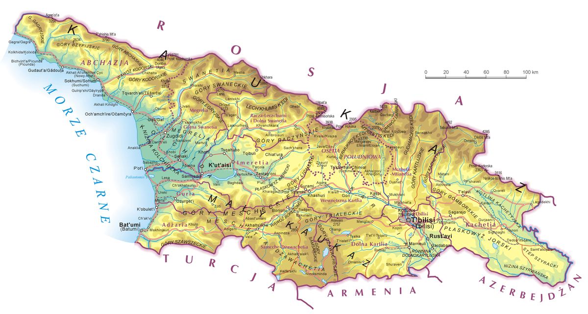 Mapa geograficzna Gruzji